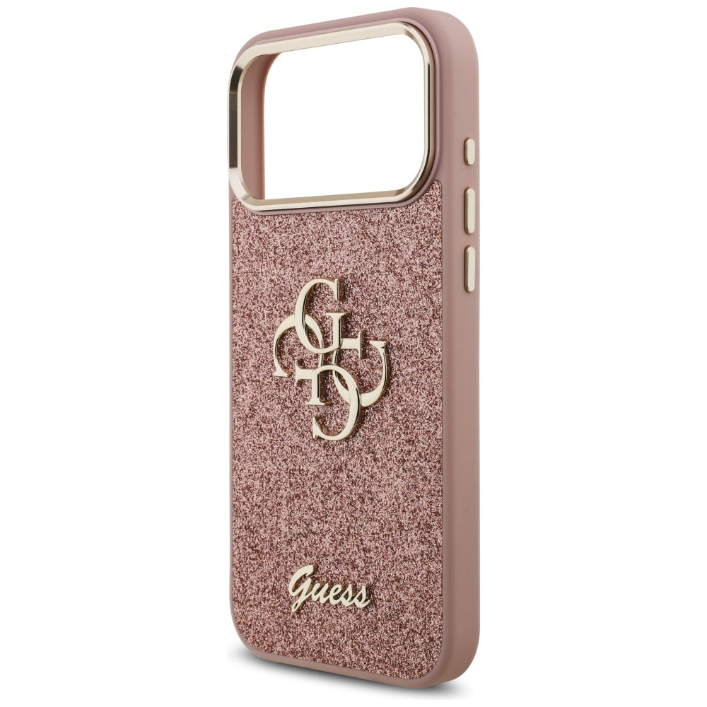 Futrola za Apple iPhone 17 Pro Max, Guess, Fixed Glitter Big 4G Metal Frame, Roze
