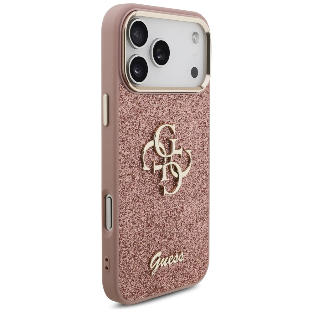 Futrola za Apple iPhone 17 Pro Max, Guess, Fixed Glitter Big 4G Metal Frame, Roze
