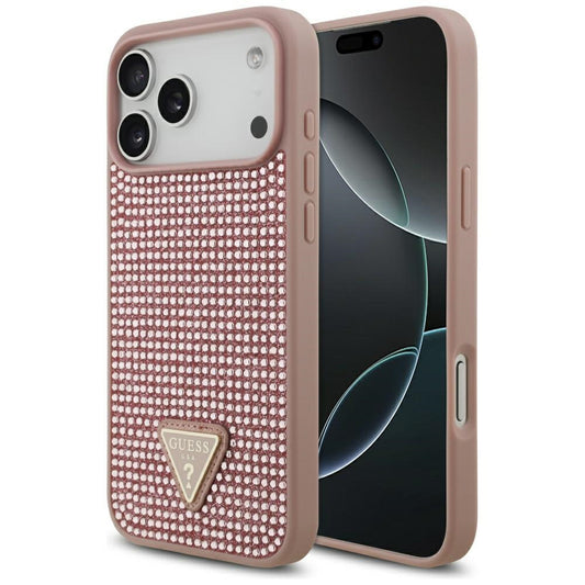 Futrola za Apple iPhone 17 Pro Max, Guess, Rhinestone Triangle Logo, Roze