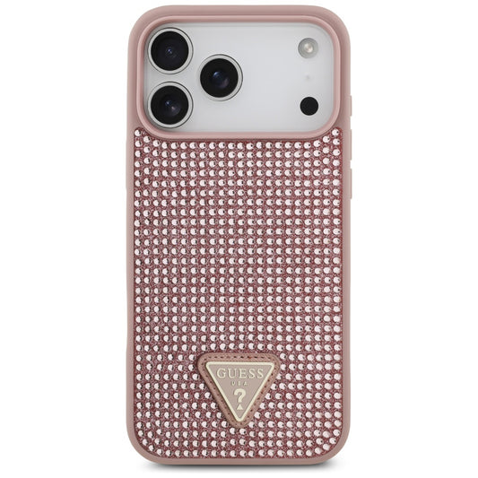 Futrola za Apple iPhone 17 Pro Max, Guess, Rhinestone Triangle Logo, Roze