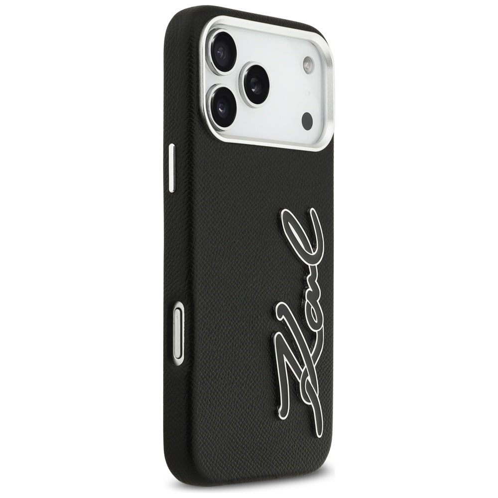 Futrola za Apple iPhone 17 Pro Max, Karl Lagerfeld, FW Grained Signature Logo, Crna