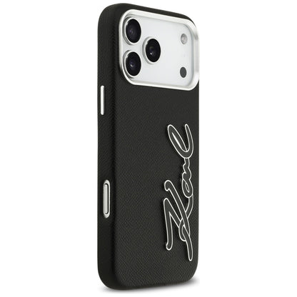 Futrola za Apple iPhone 17 Pro Max, Karl Lagerfeld, FW Grained Signature Logo, Crna