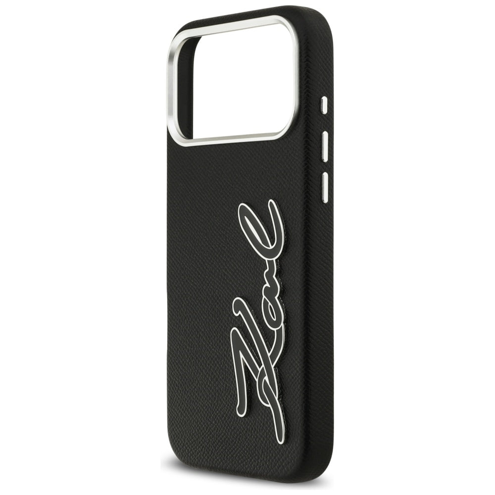 Futrola za Apple iPhone 17 Pro Max, Karl Lagerfeld, FW Grained Signature Logo, Crna