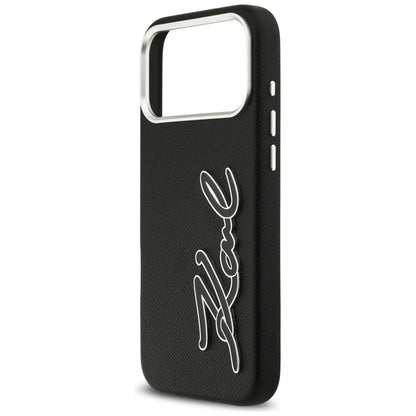 Futrola za Apple iPhone 17 Pro Max, Karl Lagerfeld, FW Grained Signature Logo, Crna