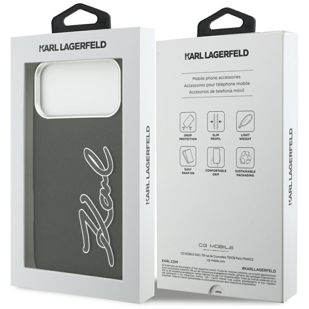Futrola za Apple iPhone 17 Pro Max, Karl Lagerfeld, FW Grained Signature Logo, Crna