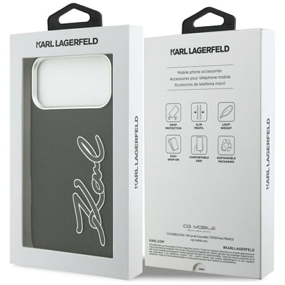Futrola za Apple iPhone 17 Pro Max, Karl Lagerfeld, FW Grained Signature Logo, Crna