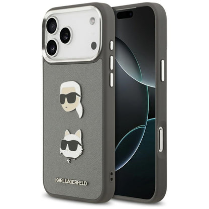 Futrola za Apple iPhone 17 Pro Max, Karl Lagerfeld, Grained Karl & Choupette's Heads Pins and Logo, Siva