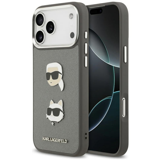 Futrola za Apple iPhone 17 Pro Max, Karl Lagerfeld, Grained Karl & Choupette's Heads Pins and Logo, Siva