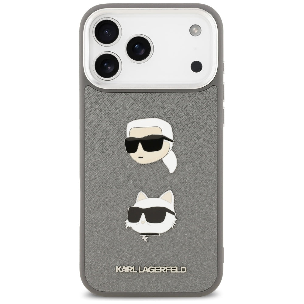 Futrola za Apple iPhone 17 Pro Max, Karl Lagerfeld, Grained Karl & Choupette's Heads Pins and Logo, Siva