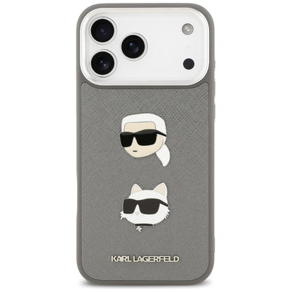Futrola za Apple iPhone 17 Pro Max, Karl Lagerfeld, Grained Karl & Choupette's Heads Pins and Logo, Siva