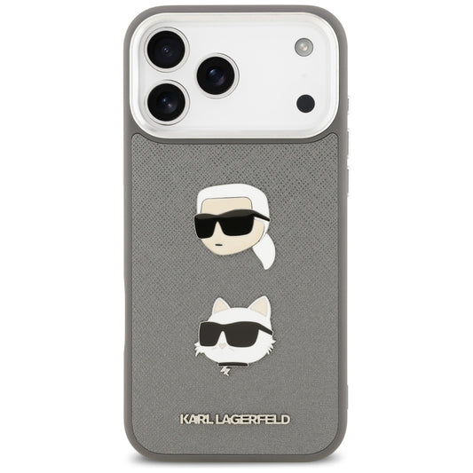 Futrola za Apple iPhone 17 Pro Max, Karl Lagerfeld, Grained Karl & Choupette's Heads Pins and Logo, Siva