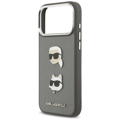 Futrola za Apple iPhone 17 Pro Max, Karl Lagerfeld, Grained Karl & Choupette's Heads Pins and Logo, Siva
