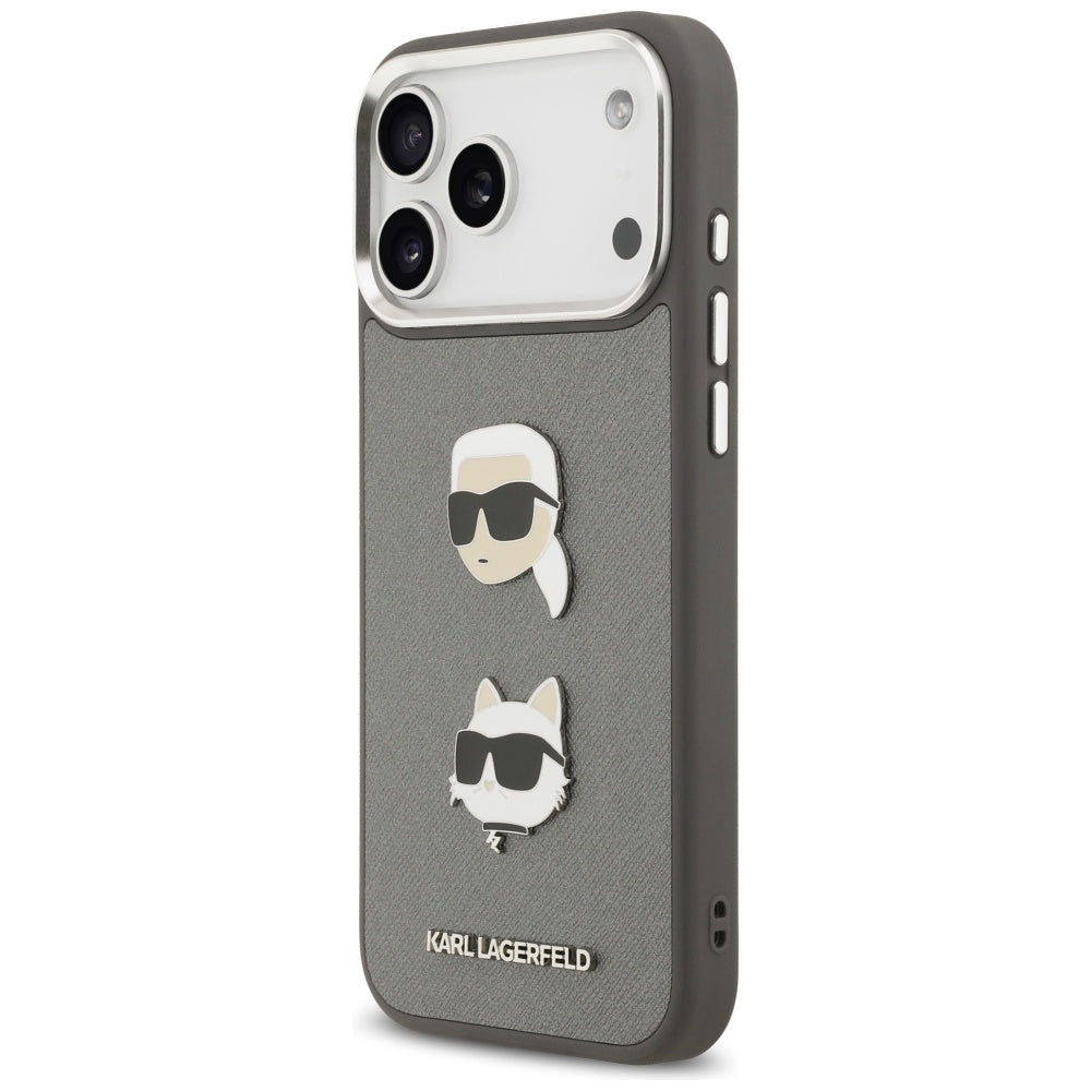 Futrola za Apple iPhone 17 Pro Max, Karl Lagerfeld, Grained Karl & Choupette's Heads Pins and Logo, Siva