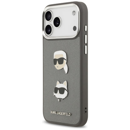 Futrola za Apple iPhone 17 Pro Max, Karl Lagerfeld, Grained Karl & Choupette's Heads Pins and Logo, Siva