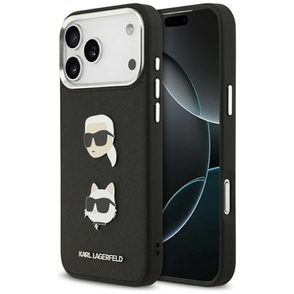 Futrola za Apple iPhone 17 Pro Max, Karl Lagerfeld, Grained Karl & Choupette's Heads Pins and Logo, Crna