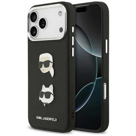 Futrola za Apple iPhone 17 Pro Max, Karl Lagerfeld, Grained Karl & Choupette's Heads Pins and Logo, Crna