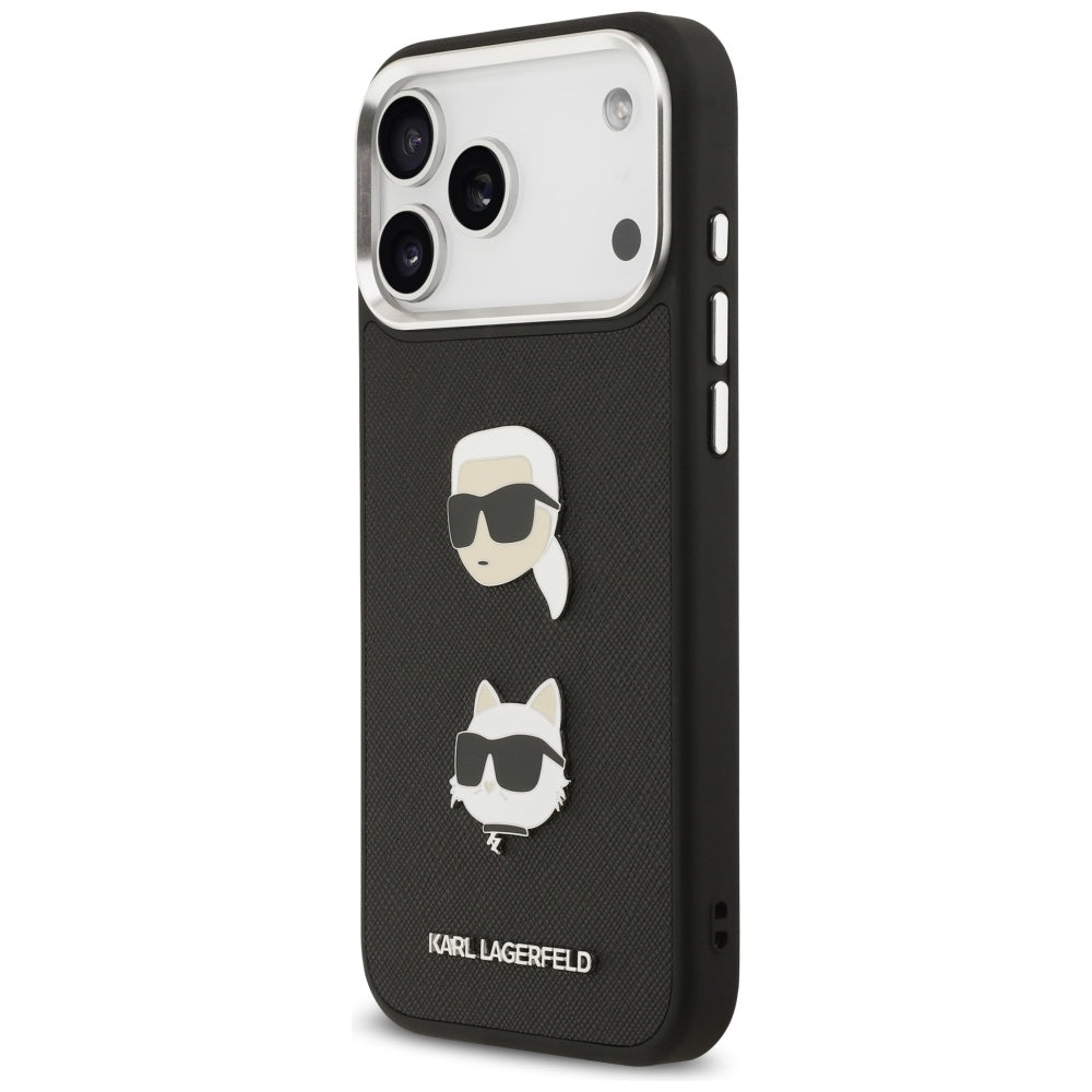 Futrola za Apple iPhone 17 Pro Max, Karl Lagerfeld, Grained Karl & Choupette's Heads Pins and Logo, Crna