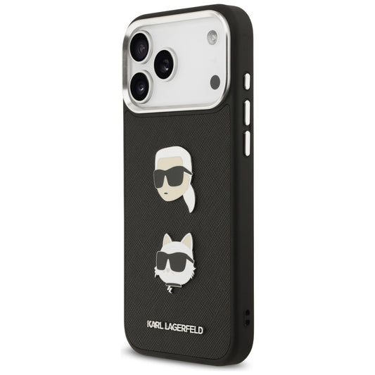 Futrola za Apple iPhone 17 Pro Max, Karl Lagerfeld, Grained Karl & Choupette's Heads Pins and Logo, Crna