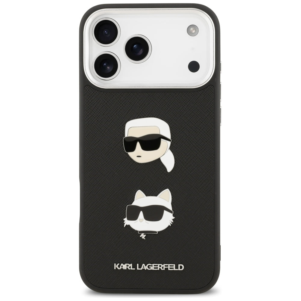 Futrola za Apple iPhone 17 Pro Max, Karl Lagerfeld, Grained Karl & Choupette's Heads Pins and Logo, Crna