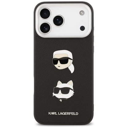 Futrola za Apple iPhone 17 Pro Max, Karl Lagerfeld, Grained Karl & Choupette's Heads Pins and Logo, Crna