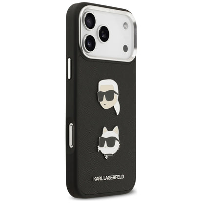 Futrola za Apple iPhone 17 Pro Max, Karl Lagerfeld, Grained Karl & Choupette's Heads Pins and Logo, Crna