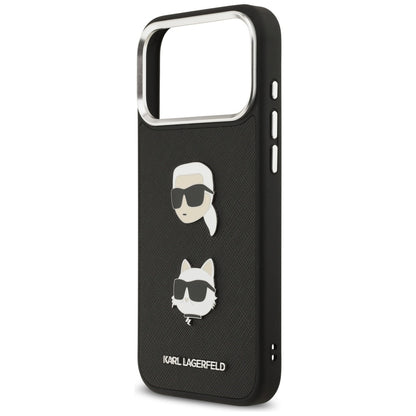 Futrola za Apple iPhone 17 Pro Max, Karl Lagerfeld, Grained Karl & Choupette's Heads Pins and Logo, Crna