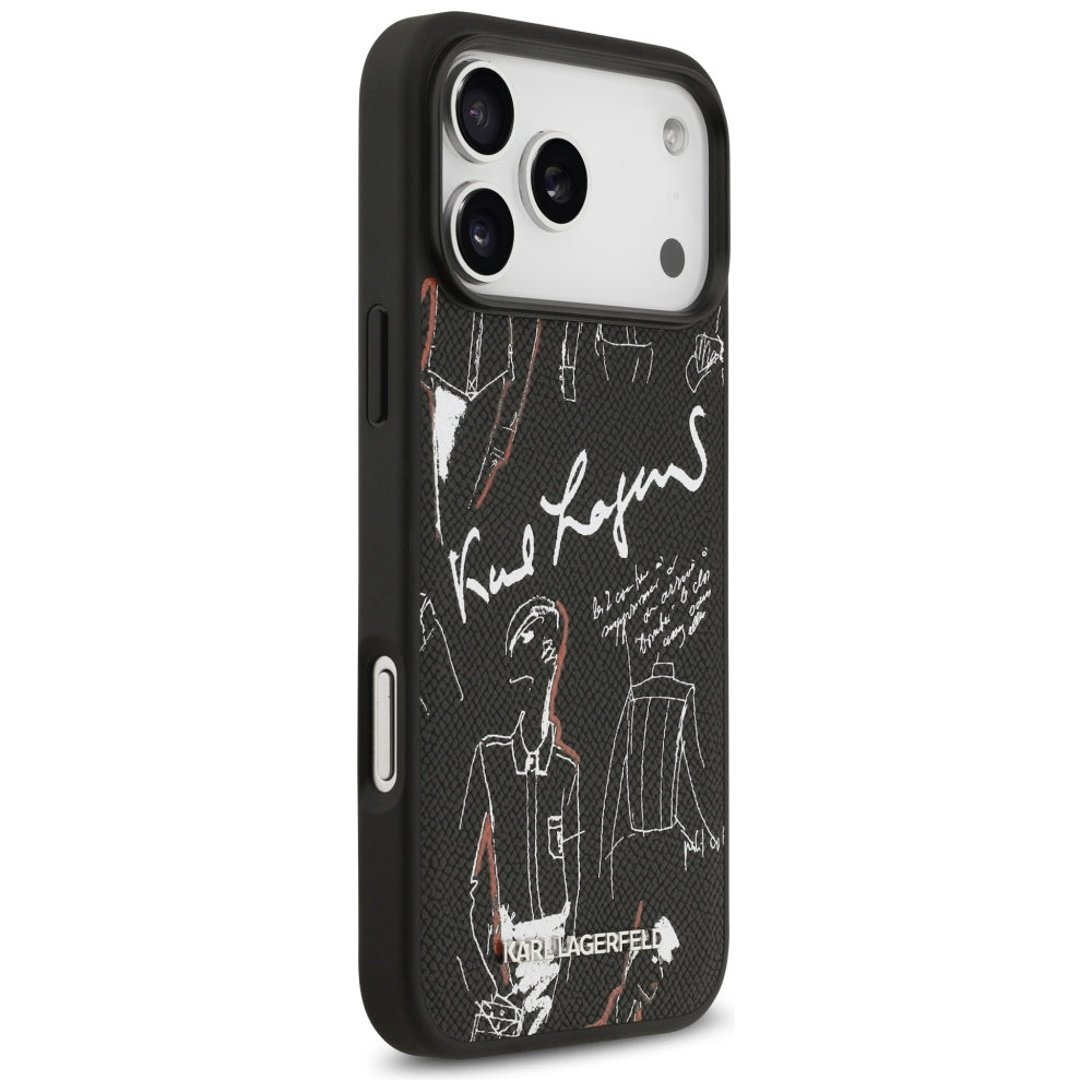 Futrola za Apple iPhone 17 Pro Max, Karl Lagerfeld, Grained Pattern Logo, Crna