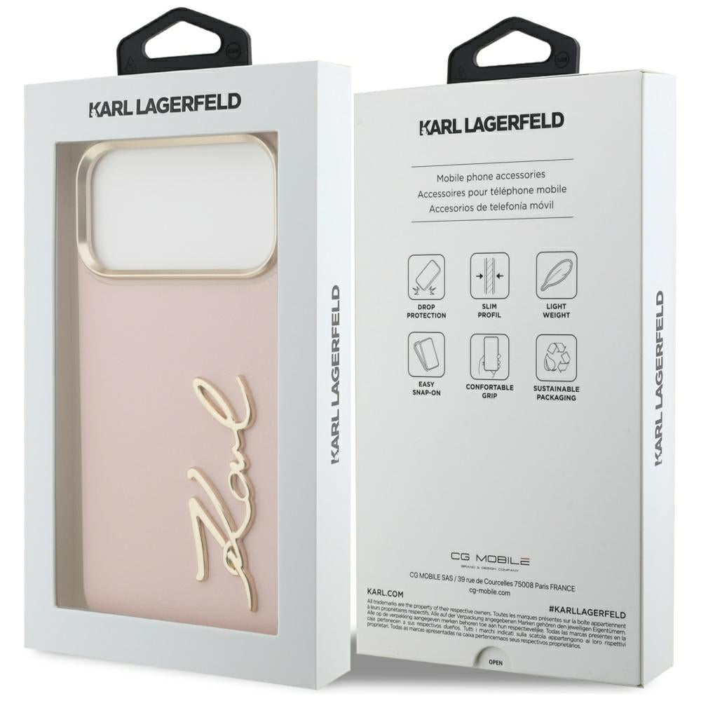 Futrola za Apple iPhone 17 Pro Max, Karl Lagerfeld, Script Logo, Roze
