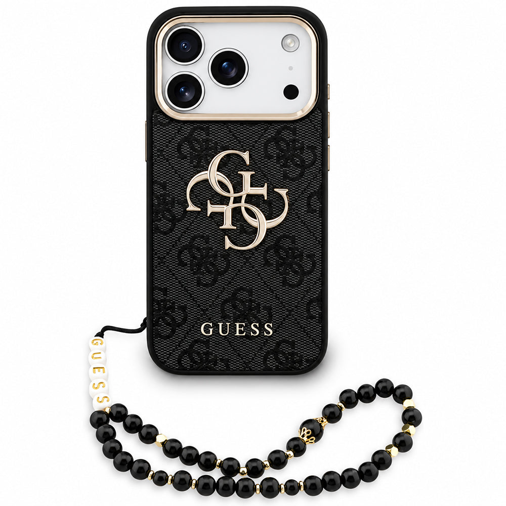 Futrola za Apple iPhone 18 Pro / 17 Pro, Guess, 4G Classic Logo sa trakom, Crno Zlatna