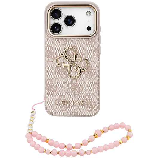 Futrola za Apple iPhone 18 Pro / 17 Pro, Guess, 4G Classic Logo with Strap, ružičasto zlatna