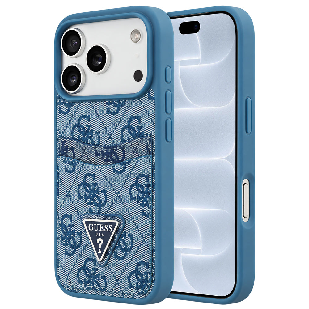 Maska za Apple iPhone 18 Pro / 17 Pro, Guess, 4G Double Card Triangle, plava