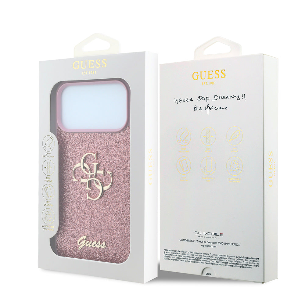 Futrola za Apple iPhone 18 Pro / 17 Pro, Guess, Fixed Glitter Big 4G, Roze