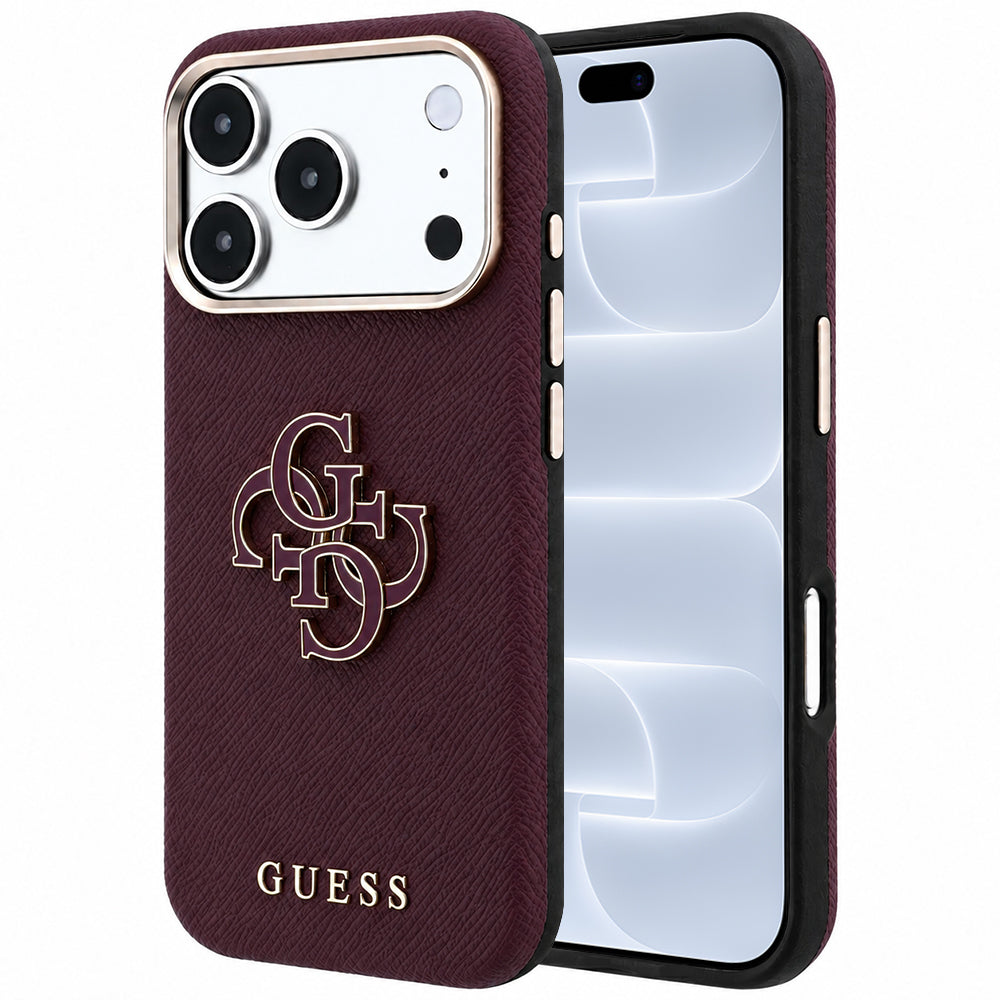 Futrola za Apple iPhone 18 Pro / 17 Pro, Guess, Grained Big Resin Logo, Bordo