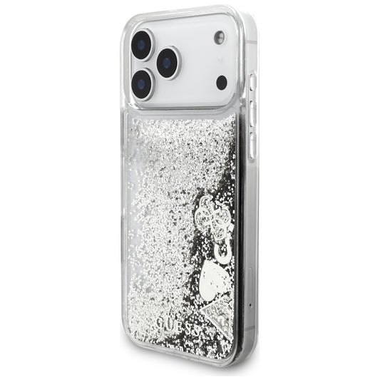 Maska za Apple iPhone 18 Pro / 17 Pro, Guess, Liquid Glitter Charms, srebrna