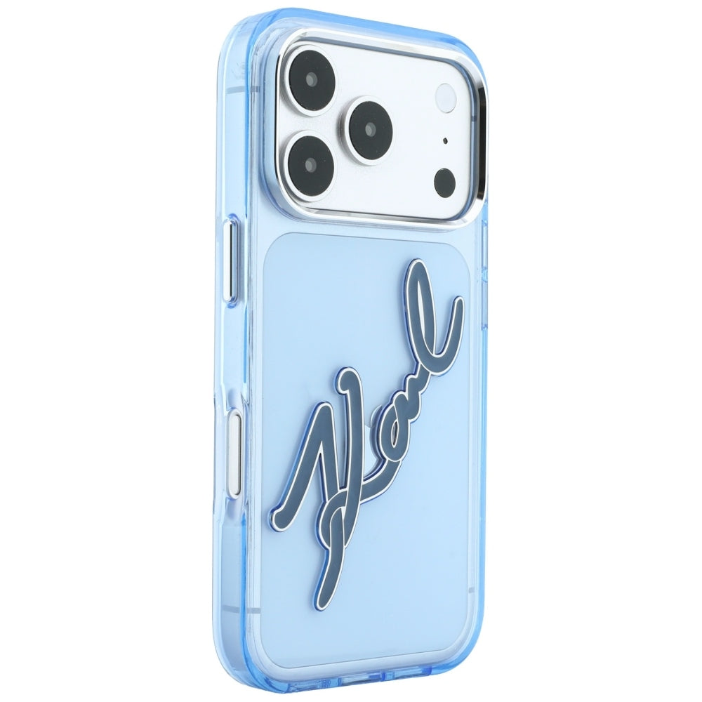 Futrola za Apple iPhone 18 Pro / 17 Pro, Karl Lagerfeld, IML Big Signature Resin Logo and Metal Frame, Plava