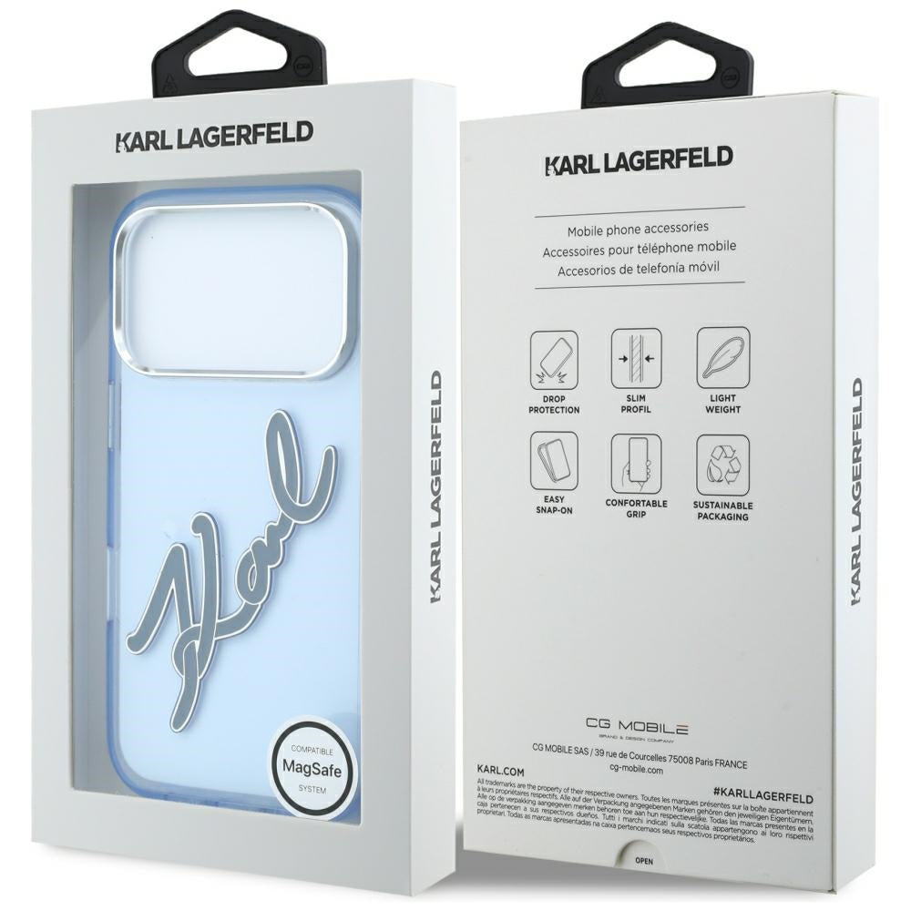 Futrola za Apple iPhone 18 Pro / 17 Pro, Karl Lagerfeld, IML Big Signature Resin Logo and Metal Frame, Plava