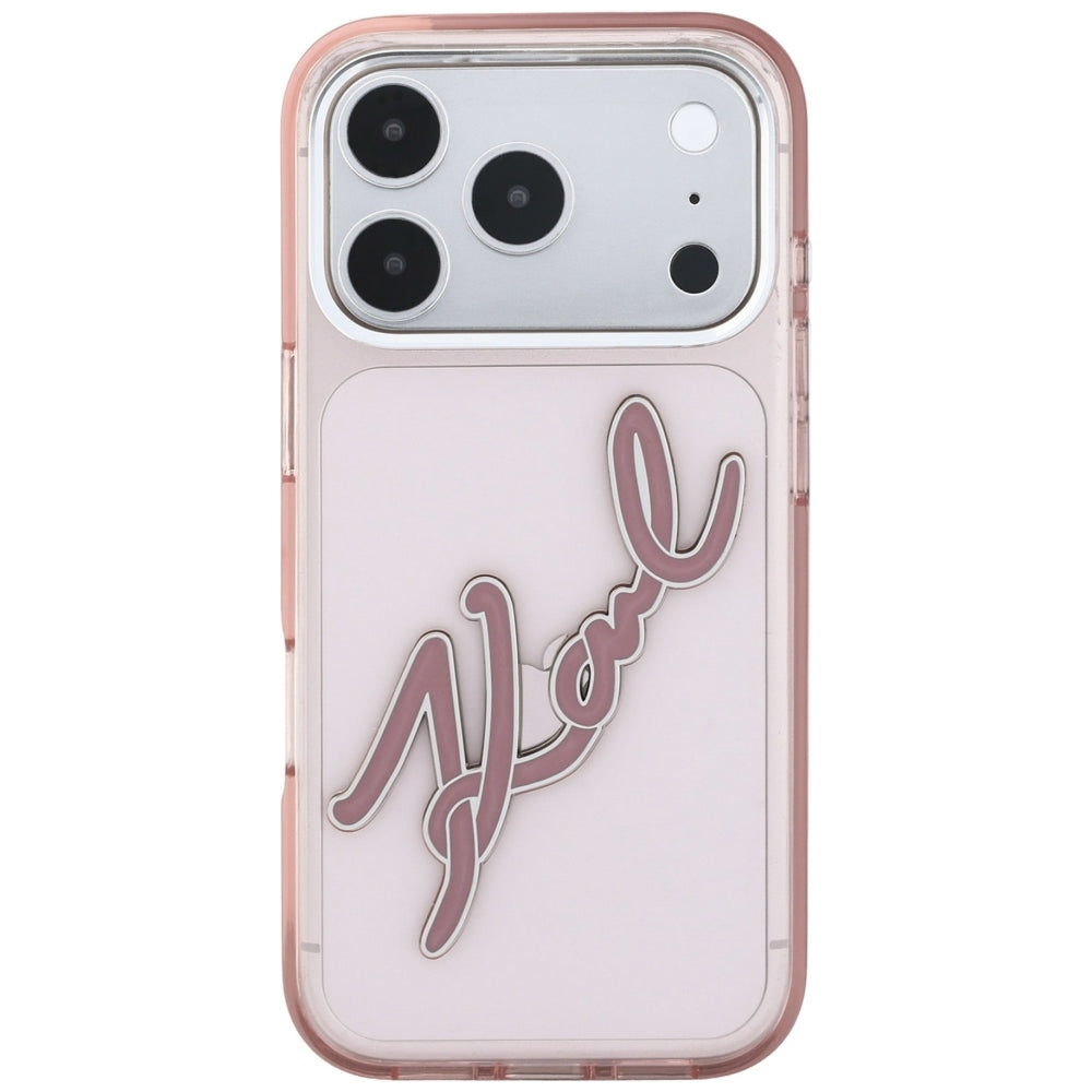 Futrola za Apple iPhone 18 Pro / 17 Pro, Karl Lagerfeld, IML Big Signature Resin Logo and Metal Frame, Roze
