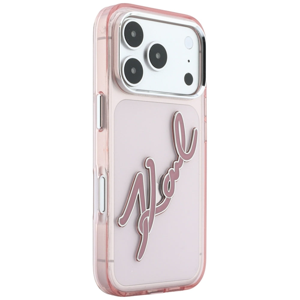 Futrola za Apple iPhone 18 Pro / 17 Pro, Karl Lagerfeld, IML Big Signature Resin Logo and Metal Frame, Roze
