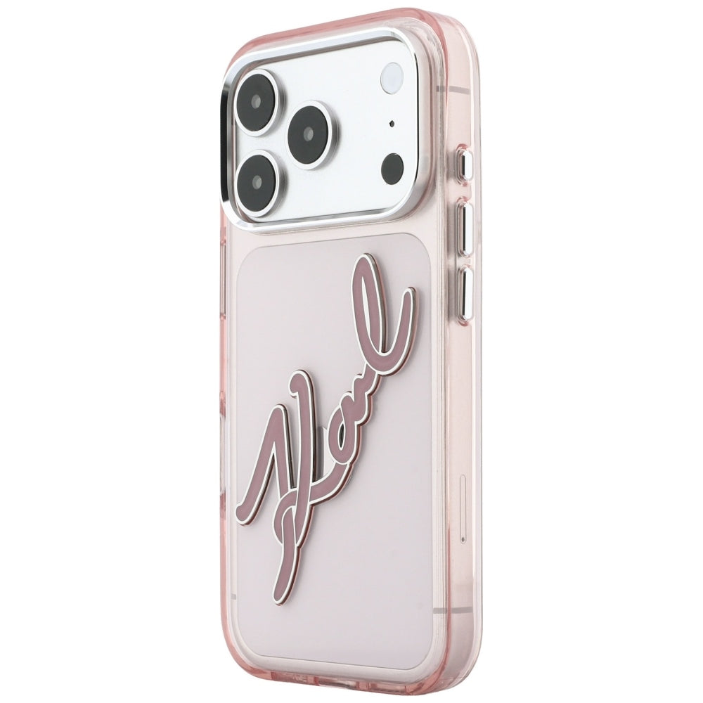 Futrola za Apple iPhone 18 Pro / 17 Pro, Karl Lagerfeld, IML Big Signature Resin Logo and Metal Frame, Roze