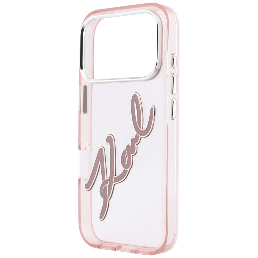 Futrola za Apple iPhone 18 Pro / 17 Pro, Karl Lagerfeld, IML Big Signature Resin Logo and Metal Frame, Roze
