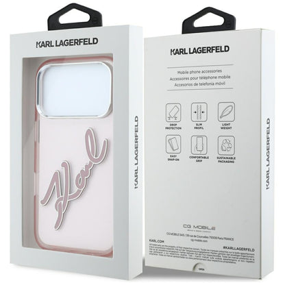 Futrola za Apple iPhone 18 Pro / 17 Pro, Karl Lagerfeld, IML Big Signature Resin Logo and Metal Frame, Roze