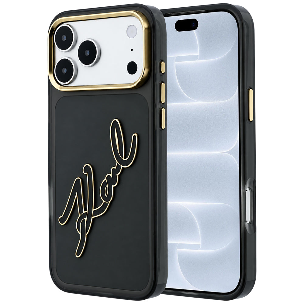 Futrola za Apple iPhone 18 Pro / 17 Pro, Karl Lagerfeld, IML Big Signature Resin Logo and Metal Frame, Crna