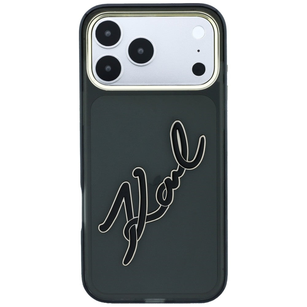 Futrola za Apple iPhone 18 Pro / 17 Pro, Karl Lagerfeld, IML Big Signature Resin Logo and Metal Frame, Crna