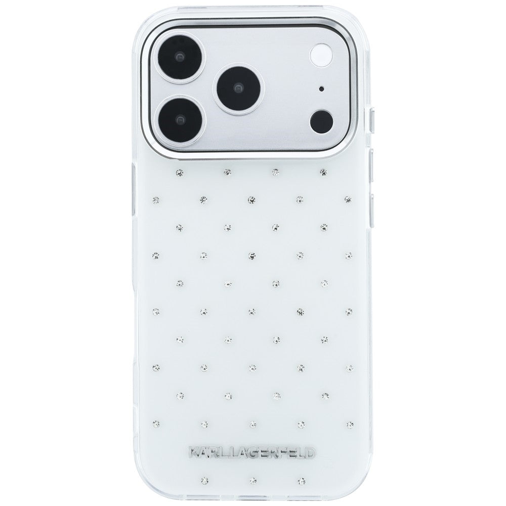 Futrola za Apple iPhone 18 Pro / 17 Pro, Karl Lagerfeld, IML Rhinestones and Electroplated Logo, Bela