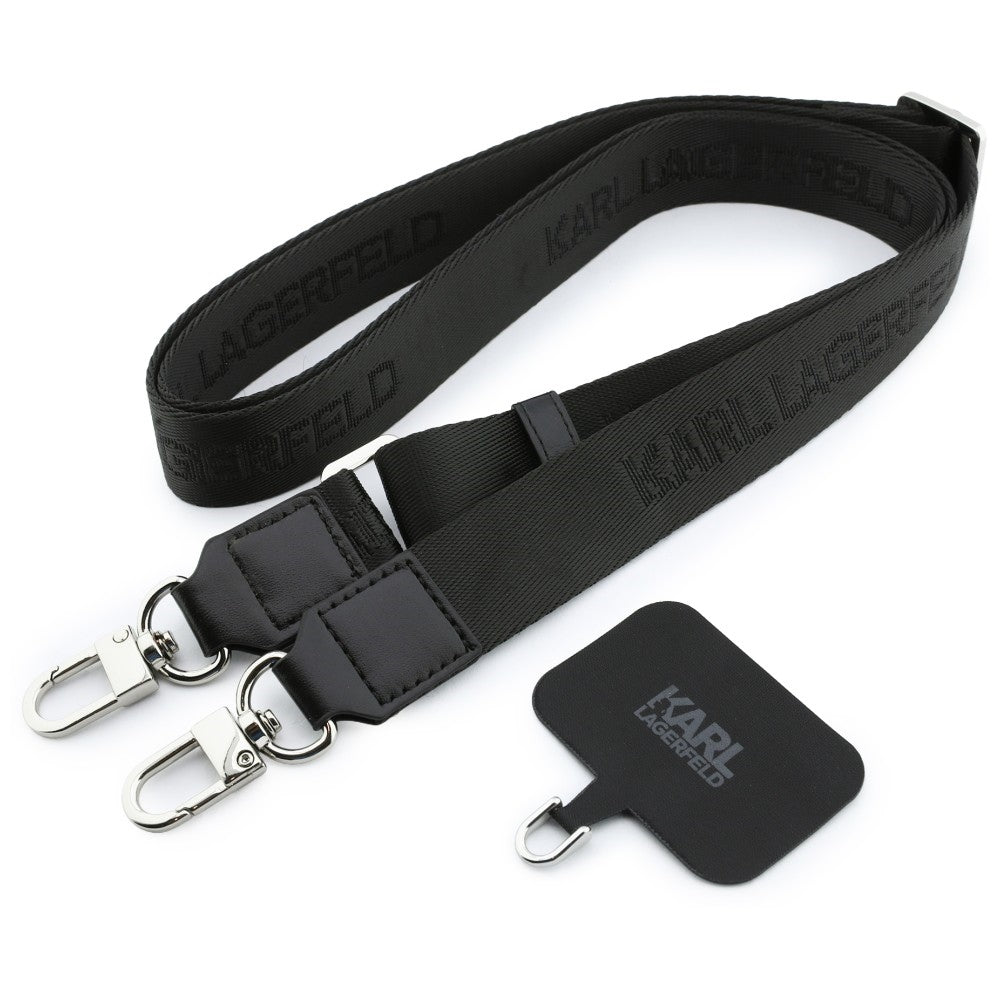 Maska za Apple iPhone 18 Pro / 17 Pro, Karl Lagerfeld, Saffiano Crossbody Karl & Choupette Head's Pins Logo, crna