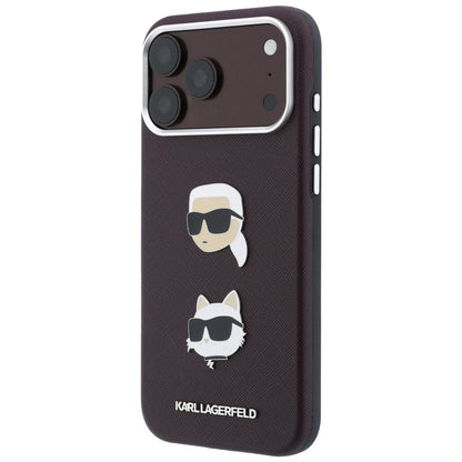 Maska za Apple iPhone 18 Pro / 17 Pro, Karl Lagerfeld, Saffiano Crossbody Karl & Choupette Head's Pins Logo, bordo