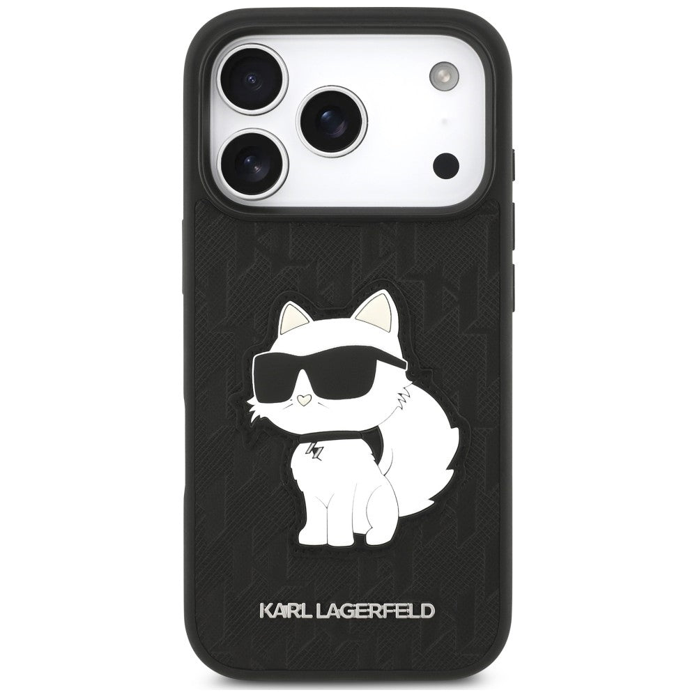 Maska za Apple iPhone 18 Pro / 17 Pro, Karl Lagerfeld, Saffiano Mono Patch Choupette, crna