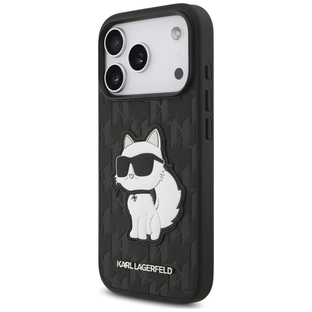 Maska za Apple iPhone 18 Pro / 17 Pro, Karl Lagerfeld, Saffiano Mono Patch Choupette, crna