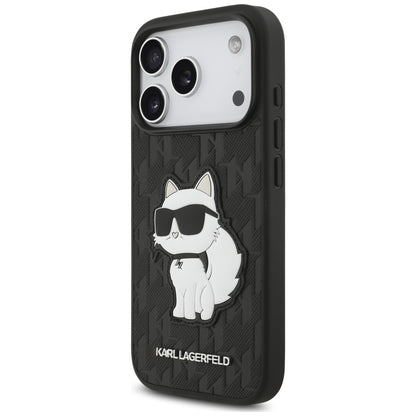 Maska za Apple iPhone 18 Pro / 17 Pro, Karl Lagerfeld, Saffiano Mono Patch Choupette, crna