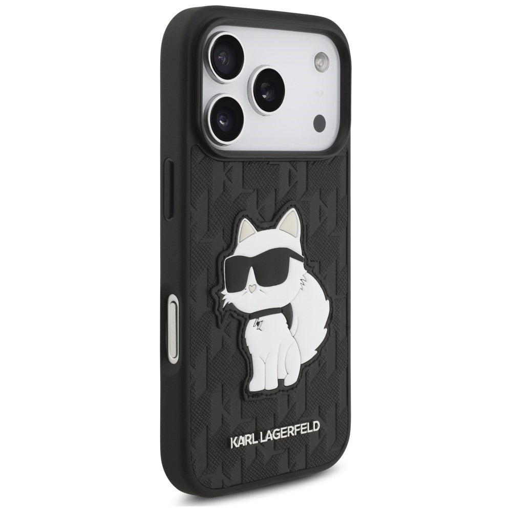 Maska za Apple iPhone 18 Pro / 17 Pro, Karl Lagerfeld, Saffiano Mono Patch Choupette, crna